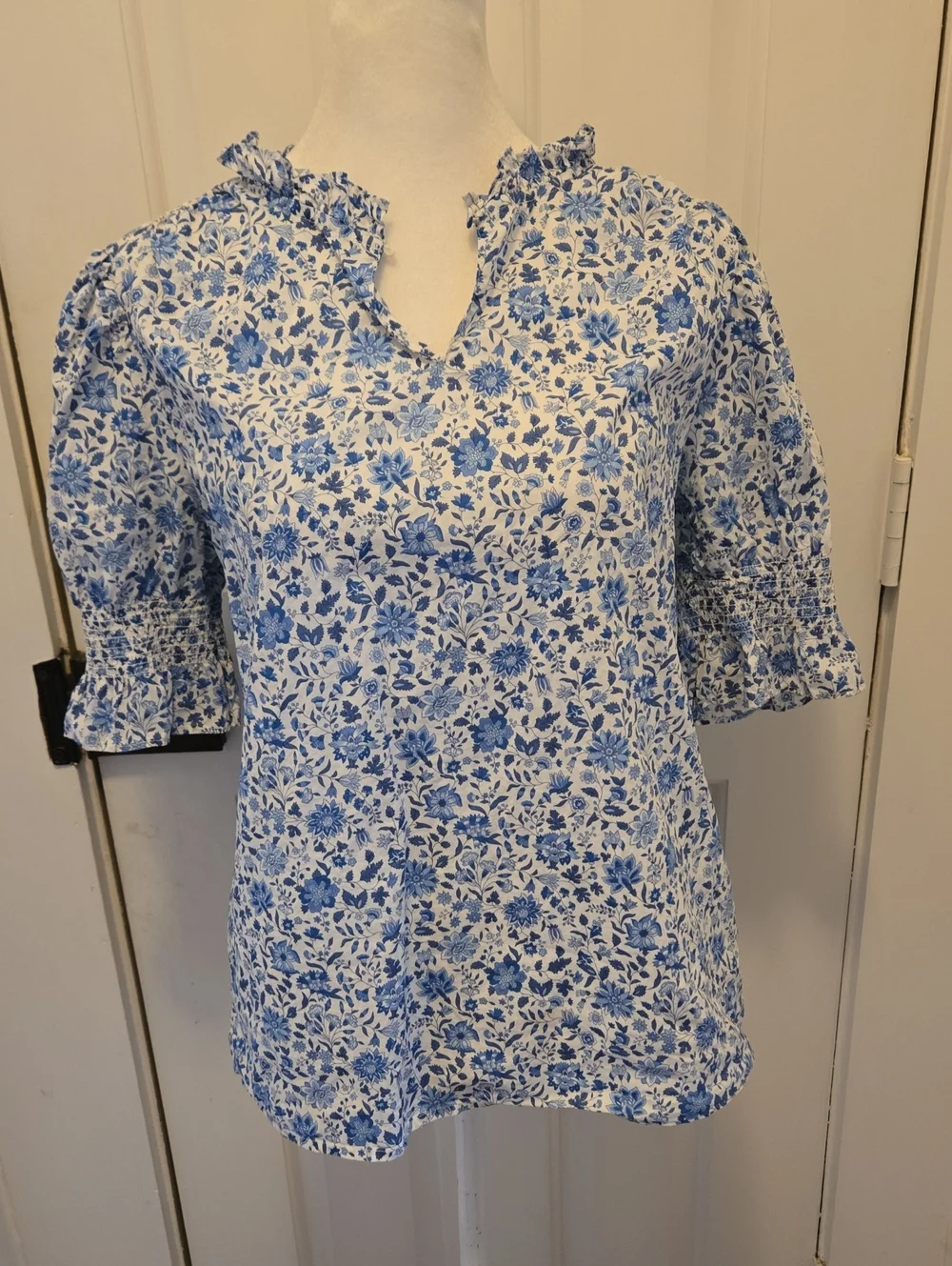 J.Crew Ruffle-trim short-sleeve top in Liberty fabric size S